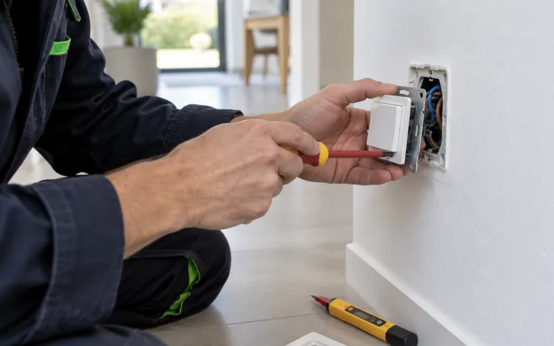 Elektricien herstelt een storing